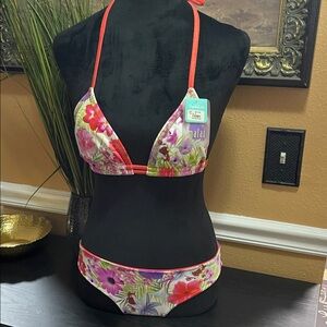 NWT Malai Floral Bikini Set with Pink Straps